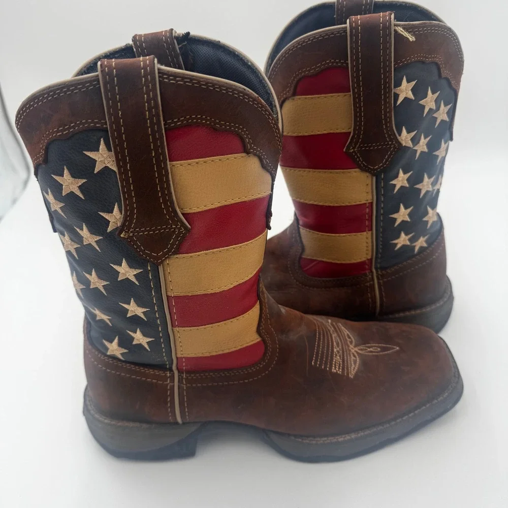 Durango Lady Rebel Western Boots Size 9M Brown American Flag RD4414 Square Toe